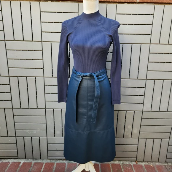 Ted Baker Alltaa Knitted Bodice Pleather Skirt Dress